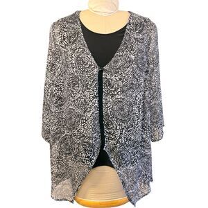 Slim Factor by Investments Flowy Top Plus Sz. 1X Black & White Geometric Pattern